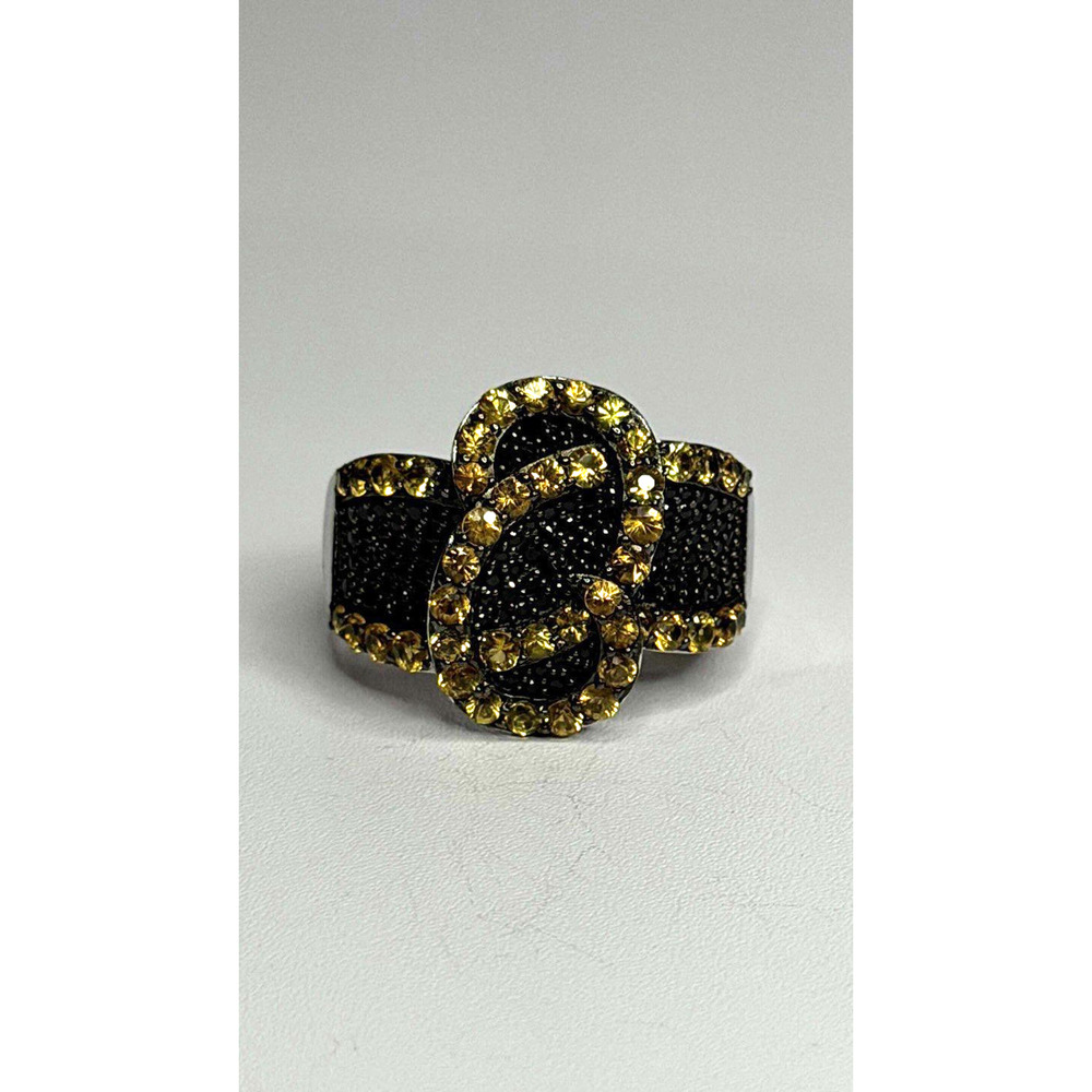 925 Sterling Silver Black Spinel & Yellow Sapphire Ring Size 10